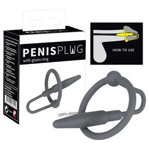 Plug za penis – silikonski prsten za glavić s konusnim dilatatorom (sivi)
