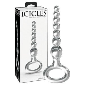 Icicles No. 67 - stakleni dildo s kuglicama (prozirni)