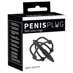 Penisplug - silikonska glavna krletka s uretralnim čepom (crna)