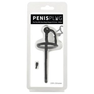 Plug za penis – silikonski dilatator s prstenom za glavić (0,6 mm) – crni