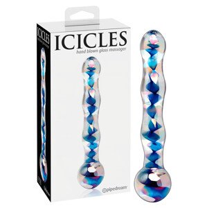 Icicles No. 08 - Valoviti dvostruki stakleni dildo (prozirno-plavi)