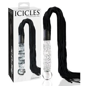 Icicles No. 38 - kožni bič i stakleni dildo (prozirno-crno)