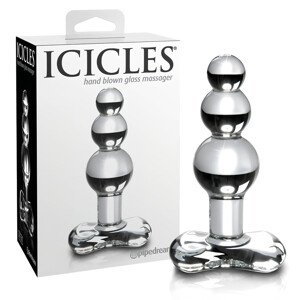 Icicles No. 47 - trostruki stakleni analni čep s perlama (prozirni)
