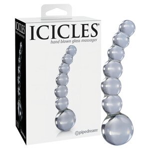Icicles No. 66 - zakrivljeni, kuglasti stakleni dildo (proziran)