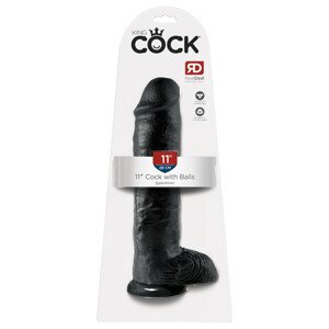 King Cock 11 - veliki dildo s vakuumskim postoljem i testisima (28 cm) - crni