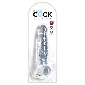 King Cock Clear 8 - prozirni dildo s testisima i vakumskom bazom (20 cm)