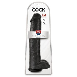 King Cock 15 - crna dilda s testisima i vakuumskom bazom (38cm)