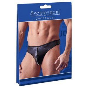 Svenjoyment - sjajna muška tanga sa zipom i strassom (crna) - 2XL