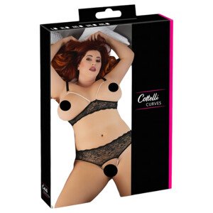 Cottelli Plus Size - Set grudnjaka s perlicama (crna) - 3XL