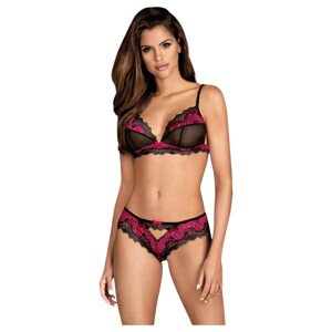 Obsessive Tulia - čipkasti set donjeg rublja (crna-ružičasta) - L/XL