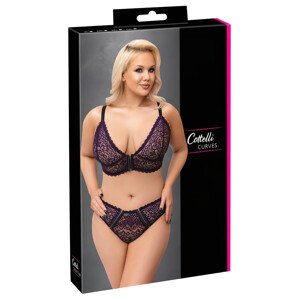 Cottelli Plus Size - prozirni uzorak grudnjak set (ljubičasti) - 2XL