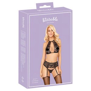 Poljubivi set - čipkasti grudnjak s naramenicama (crni) - L/XL