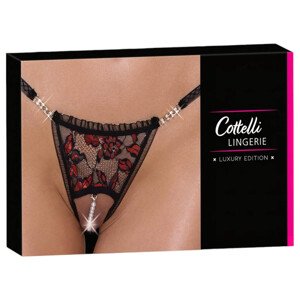 Cottelli - luksuzne crne tangice s ružama i biserima