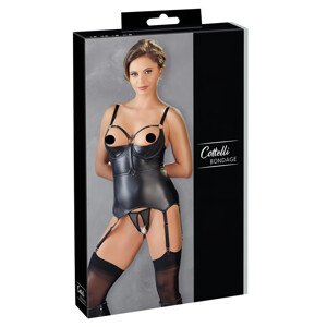 Cottelli Bondage - sjajni grudnjak s lisicama (crni) - XL