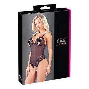 Cottelli - čipkasti bodi s otvorima i biserima (crni)