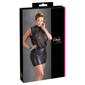 Cottelli Plus Size - crna sjajna šifonska haljina - 4XL