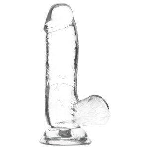 Addiction Crystal - prozirni dildo s testisima, 15cm, s vakuumskom bazom