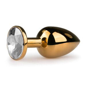 Easytoys Metal No.1 - konusni analni plug s bijelim kamenčićem - zlatni (2,5 cm)