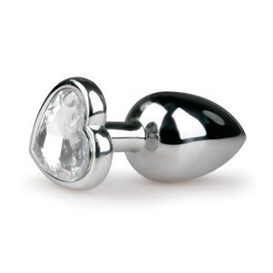 Easytoys Metal No.2 - analni čep s kamenčićem u obliku srca (srebrno-bijeli)