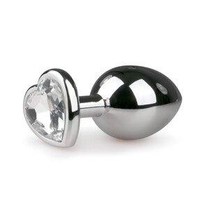 Easytoys Metal No.7 - analni čep sa srcem i bijelim kamenom - srebrni