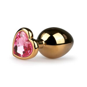 Easytoys Metal No.7 - zlatni analni čep s ružičastim kamenom (3 cm)