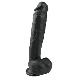 Easytoys - Veliki crni dildo s postoljem (26,5 cm) - s testisima