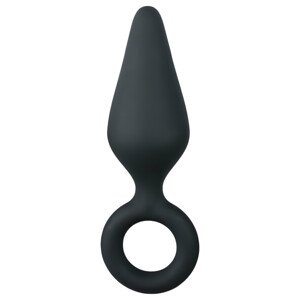 Easytoys Pointy Plug - analni čep s prstenom - srednji (crni)