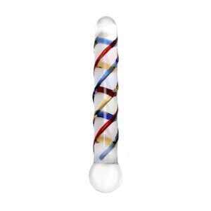 Rimba Rachella - dvostruki stakleni dildo (prozirni - šareni)