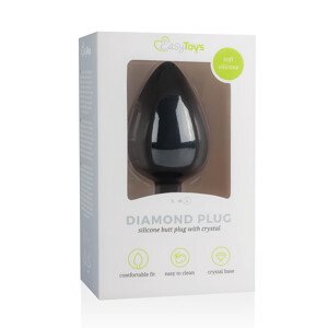 Easytoys Diamond - analni čep s bijelim kamenom (veliki) - crni