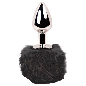 FEELZTOYS Bunny Tails - metalni analni čep s zečjim repom (srebrno-crni)